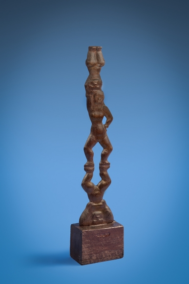 Chaim Gross, Three Acrobats, 1928, walnut, 26 3/4 h x 6 w x 3 ½ d inches at base