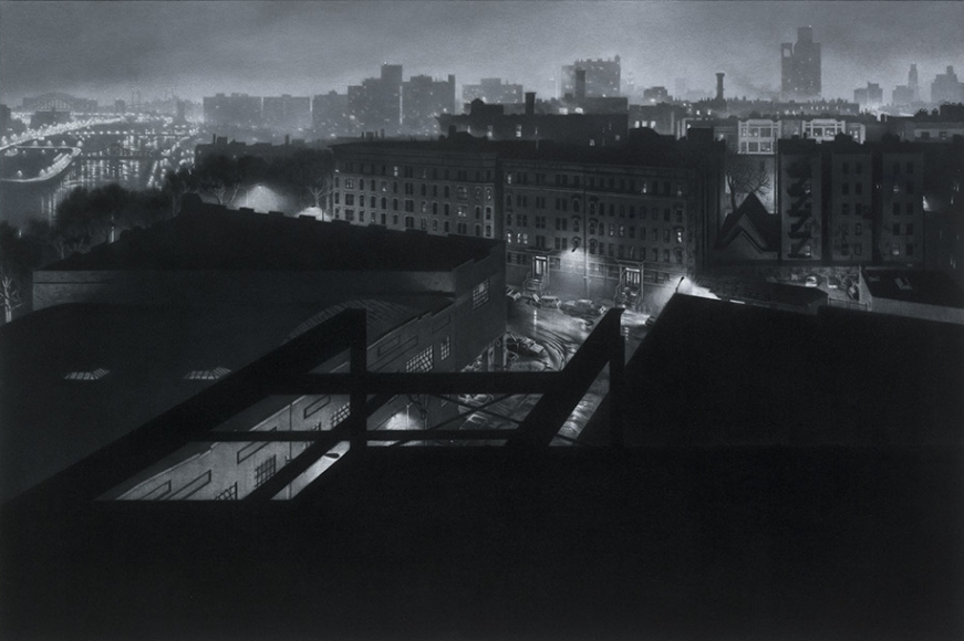 craig mcpherson, Girders II, 1984 - 2016, pastel over mezzotint, 24 1/2 x 36 inches, Edition 8/30