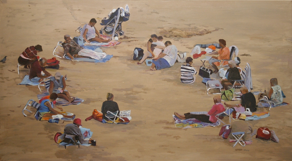 Shoja Azari & Shahram Karimi, Family Playing, 2006, Video painting - acrylic on canvas, 29 x 52 inches