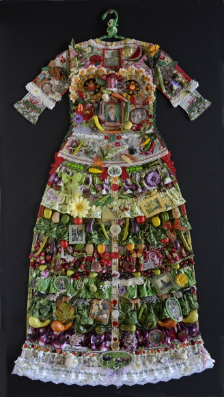 jane lund, Garden Dress, 2012, assemblage of collected objects, 59 x 33 inches