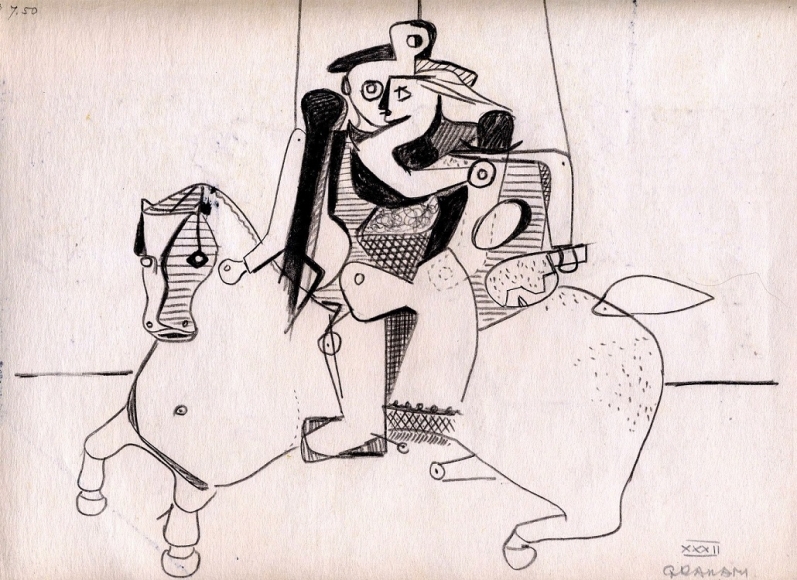 john graham, Warrior on Horseback (verso), 1932, double-sided drawing, black ink and gouache on paper (recto), 9 x 12 inches