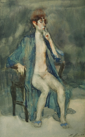 David Levine, Semi-Clad, 1988, watercolor on paper, 11 1/4 x 7 inches