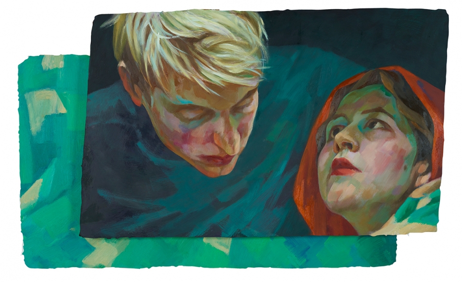 Xenia Hausner, Cosa Nostra, 2018, oil on Dibond, 23 1/2 x 39 3/8 inches