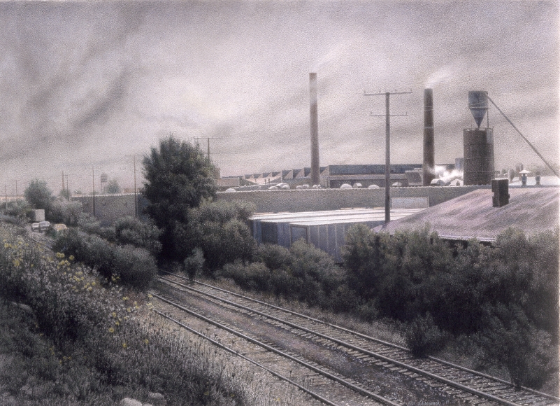Bill Vuksanovich, Rails Along the Brickyard, 2000, pencil and color pencil on paper