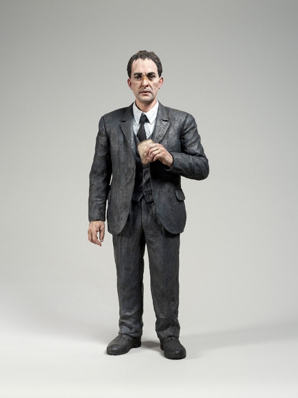 sean henry, N.V.N.G., Man + Toast, 2013, bronze, oil paint, 31 x 13 x 9 inches, Edition of 5
