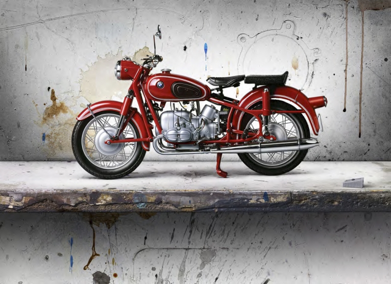 César Galicia, Bodegón con Moto Roja (Still Life with Red Motorcycle), 2016, mixed media on gessoed aluminum panel, 17 1/8 x 23 5/8 inches