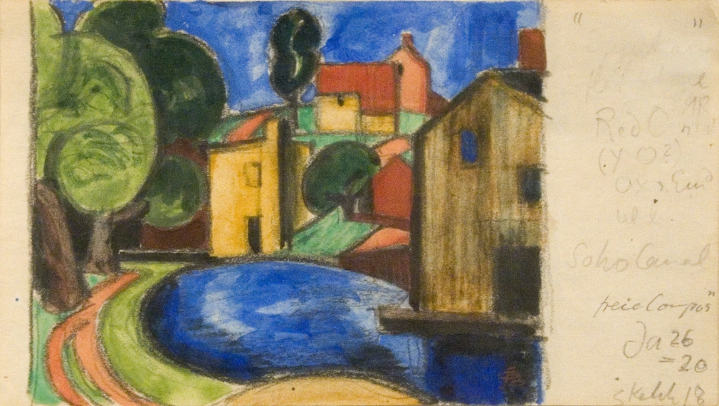 Oscar Bluemner, Soho Canal, 1920, watercolor and pencil on paper, 3 1/8 x 5 3/4 inches
