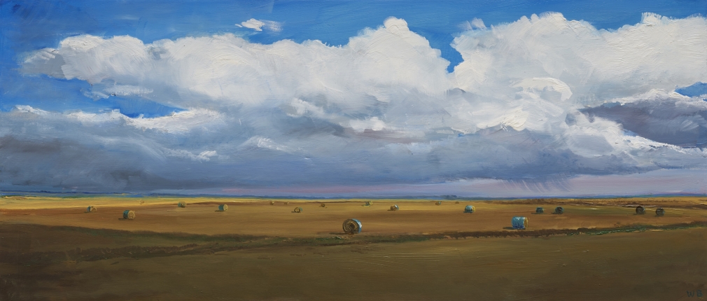 William Beckman, Bales #5, 2020, oil on panel, 7 1/4 x 17 1/4 inches