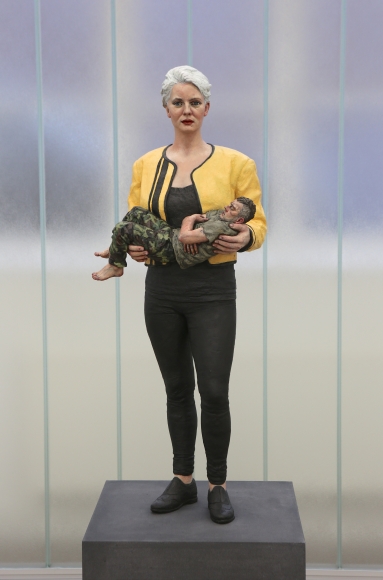 Sean Henry, Sleeper, 2013, bronze, oil paint, cast stone base, figure: 43 x 16 x 12 inches, base: 28 x 20 x 20 inches, Edition of 6