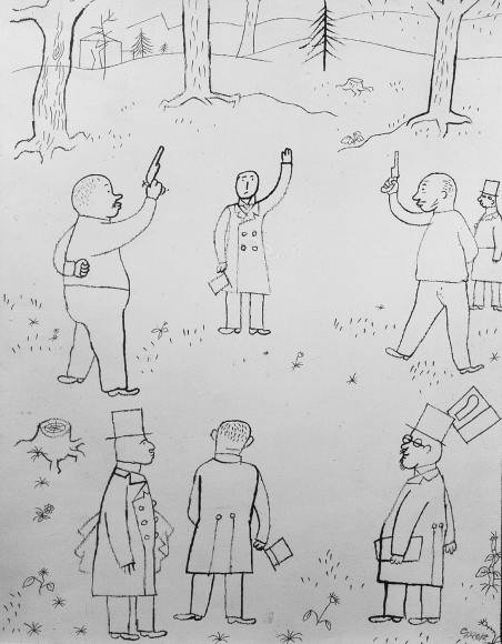 George Grosz, The Duel, 1919, ink on paper, 14 x 11 inches