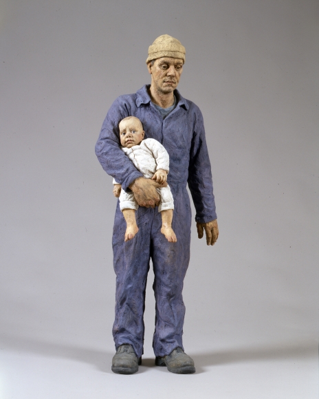 Sean Henry, Sean Henry, Man & Child, 2001, bronze, oil paint, 32 1/2 x 14 x 10 1/2 inches