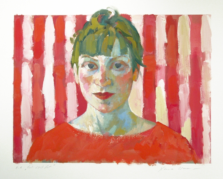 Xenia Hausner Red White Red, 2005, hand painted lithograph, 37 3/4 x 46 7/8 inches, Edition of 50