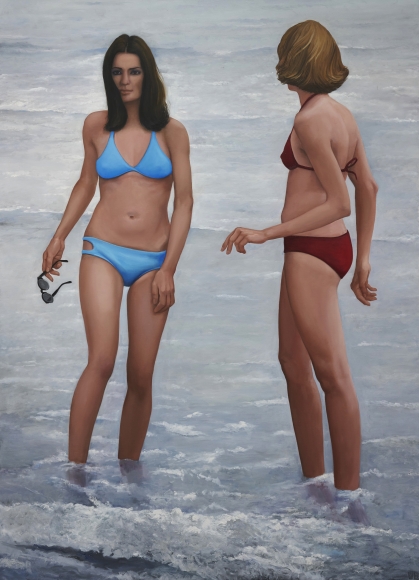 William Beckman, Bathers (Debbie and Jeannie), 2017-2018, oil on canvas, 100 x 72 inches