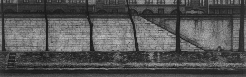 Anthony Mitri, Study: Rive Gauche, Paris, 2007, charcoal on paper, 6 1/4 x 19 3/4 inches