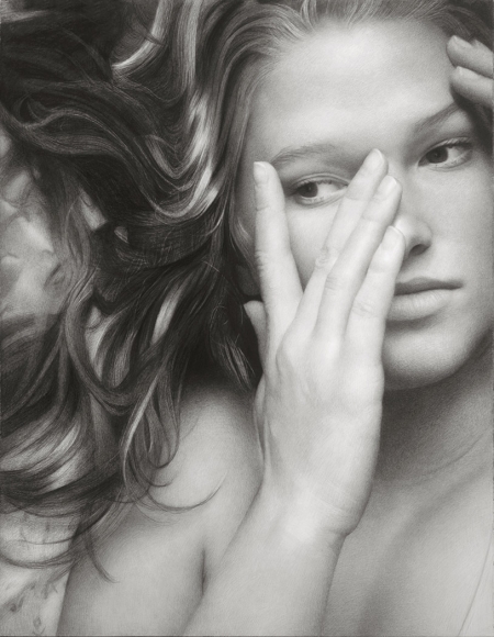 Clio Newton, Grace (SOLD), 2019, compressed charcoal on paper, 50 x 38 3/8 inches