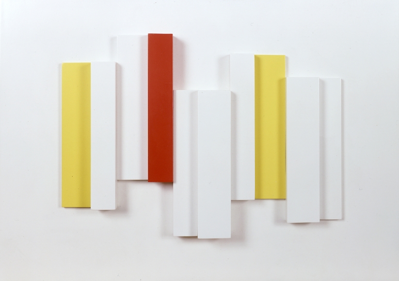 Eli Bornstein, Structurist Relief No. 13 (SOLD), 1957, enamel on wood, 13 1/4 h x 18 1/2 w x 2 d inches