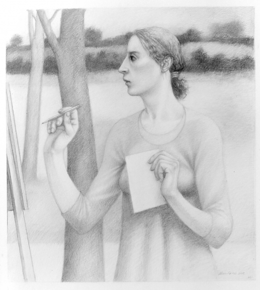 Alan Feltus, Writer in the Trées, 2004, pencil on Strathmore paper, 20 x 18 inches