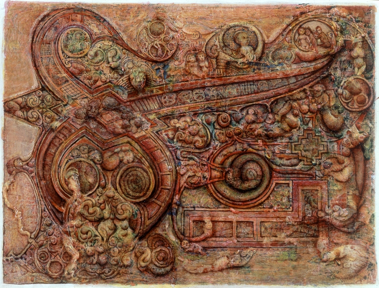 Gregory Gillespie, From the Book of Kells, 1995, mixed media, 19 1/2 x 22 3/4 inches