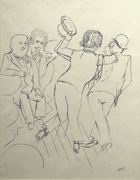 George Grosz, At the Party, 1926, ink on paper, 23 5/8 x 18 1/4 inches