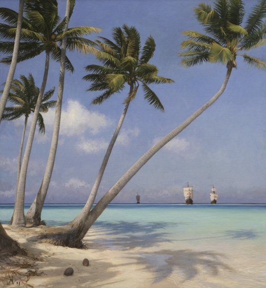 guillermo munoz vera, August 1492, 2011, oil on canvas on panel, 78 3/4 x 72 inches