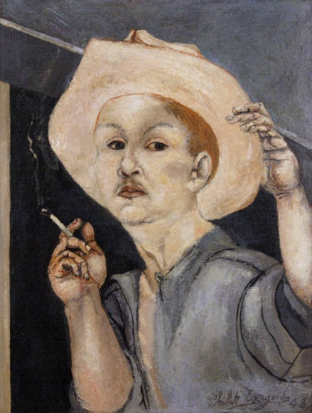Philip Evergood, Self-Portrait Tipping Hat, 1948, oil on board, 16 3/4 x 13 inches