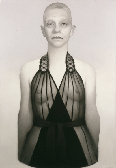 susan hauptman, Self-Portrait (La Perla #1), 2006, charcoal on paper, 54 x 40 inches