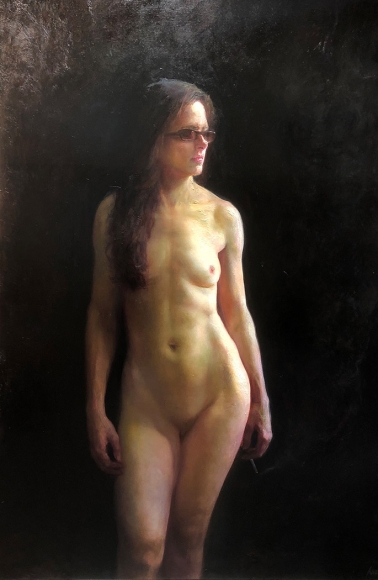 Steven Assael, Patricia (Standing Nude), 2018, oil on panel, 72 x 48 inches