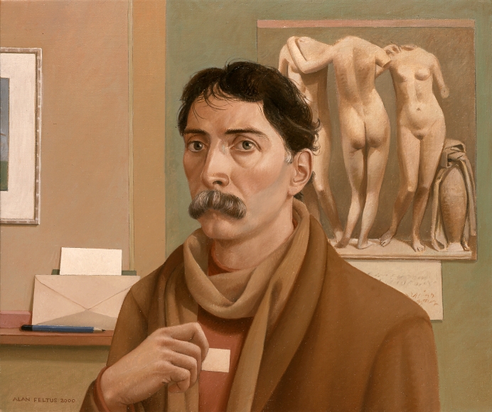Alan Feltus, Self-portrait with Graces, 2000, oil on canvas, 19 1/2 x 23 1/2 inches