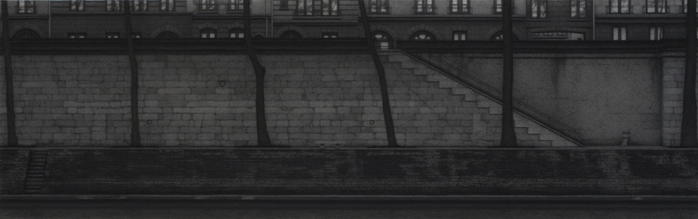 anthony mitri, Entre Chien et Loup (Twilight), Paris, 2008, charcoal on paper, 12 x 38 inches