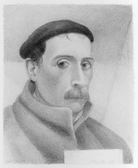 Alan Feltus, Self-Portrait, Beret and Coat, 2004, pencil on Strathmore paper, 10 1/4 x 8 1/4 inches