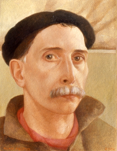 alan Feltus, Self-Portrait (with Beret and Red Scarf), 2004, oil on paper, 12 1/4 x 9 1/4 inches