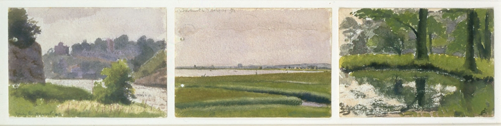Oscar Bluemner, New Rochelle Triptych, 1904, watercolor on paper, 3 works on paper each: 3 1/2 x 5 1/8 inches