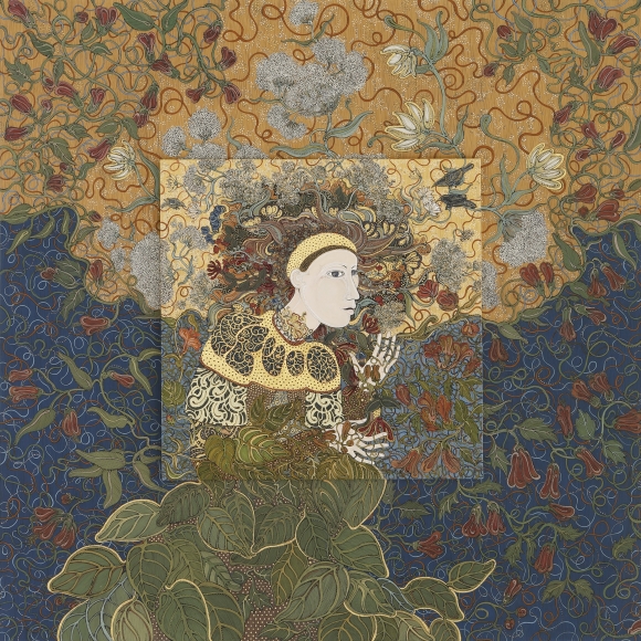 stephanie wilde, Miasma, 2017, ink, acrylic and gold leaf on museum board, 24 x 24 inches