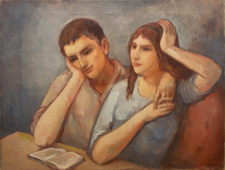 Bernard Karfiol, George and Virginie Reading Book, c. 1924, oil on canvas, 19 3/4 x 26 inches