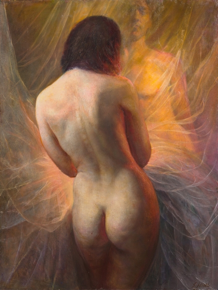 Steven Assael, In Front and Behind the Veil, 2014, oil on canvas, 48 x 36 inches