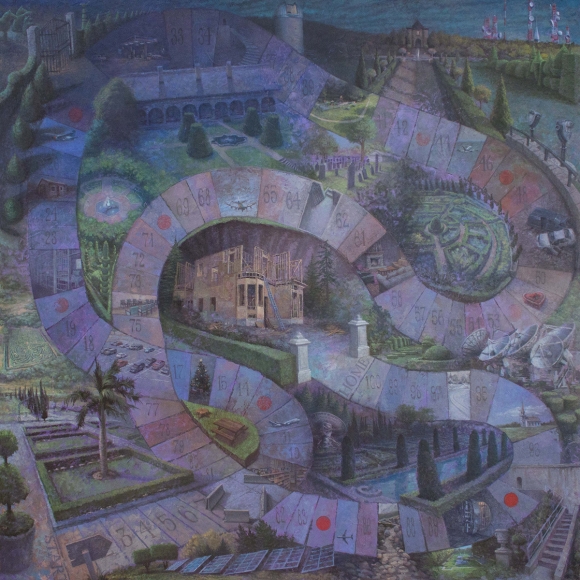 michele fenniak, A Motor Trip, 2013, oil on panel, 48 x 48 inches