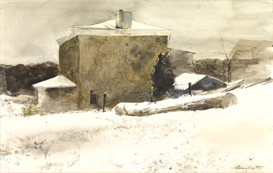 Andrew Wyeth, Firewood (Study for Groundhog Day) , 1959, drybrush and watercolor on paper, 14 x 22 inches