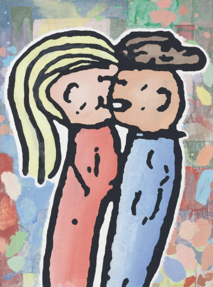 Donald Baechler, The Kiss, 2017, Acrylic and fabric collage on canvas, Unique Art