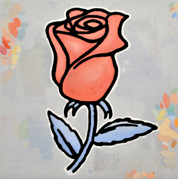 Donald Baechler, Red and Blue, 2019, Acrylic and fabric collage on canvas, Garden Party, Flower, Unique Art