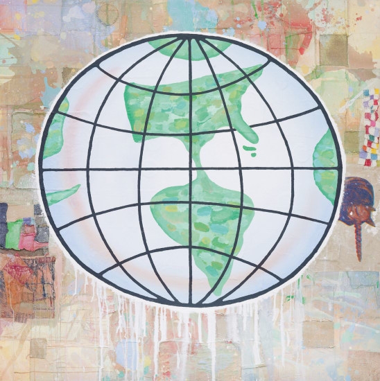 Donald Baechler, Globe, 2010, Acrylic and fabric collage on canvas