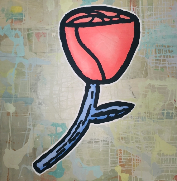 Donald Baechler, The Serious Season (Red and Blue), 2017, Acrylic and fabric collage on canvas, Flower, Unique Art