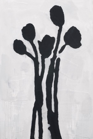 Donald Baechler, Black Flowers, 2017, Acrylic and fabric collage on canvas, Garden Party, Unique Art