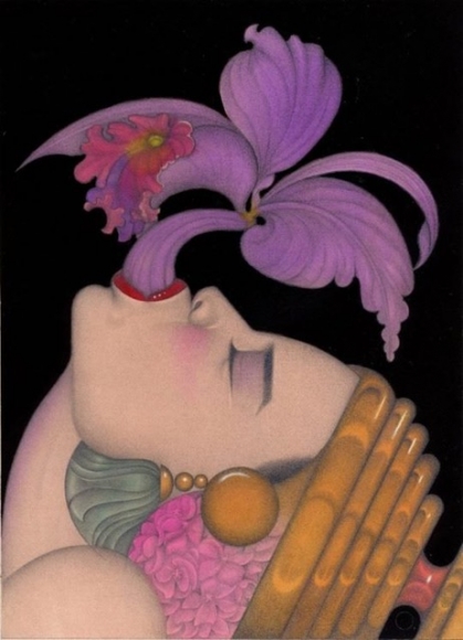 Drawing of woman with flower by Mel Odom