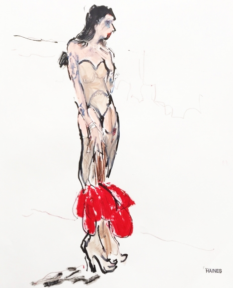 Drawing of woman with fan by Richard Haines