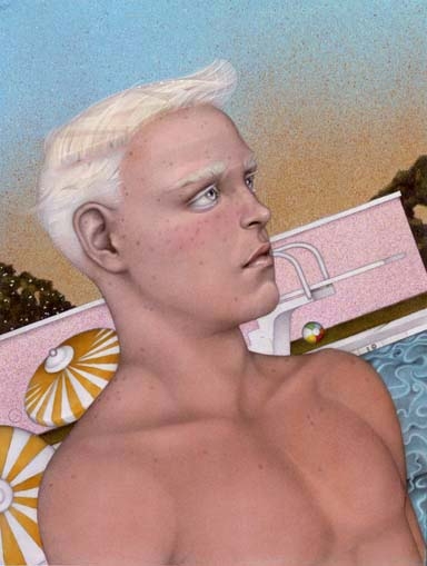 Drawing of man at pool by Mel Odom