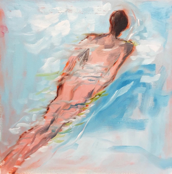 Painting of man swimming by Richard Haines