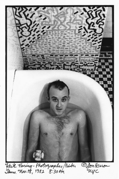 Keith Haring in bathtub by Don Herron