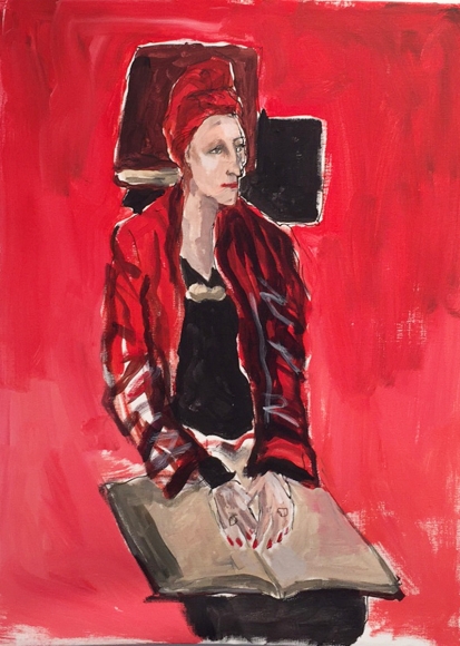 Painting of woman reading by Richard Haines