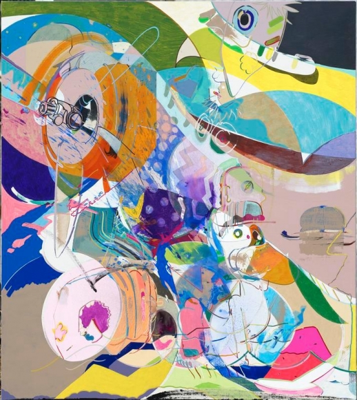 Young Do Jeong. Just around the riverbend, 2017-18. Acrylic, spray paint, color pencil, graphite and marker on canvas, 208 x 185 cm. Courtesy of the artist & PKM Gallery.