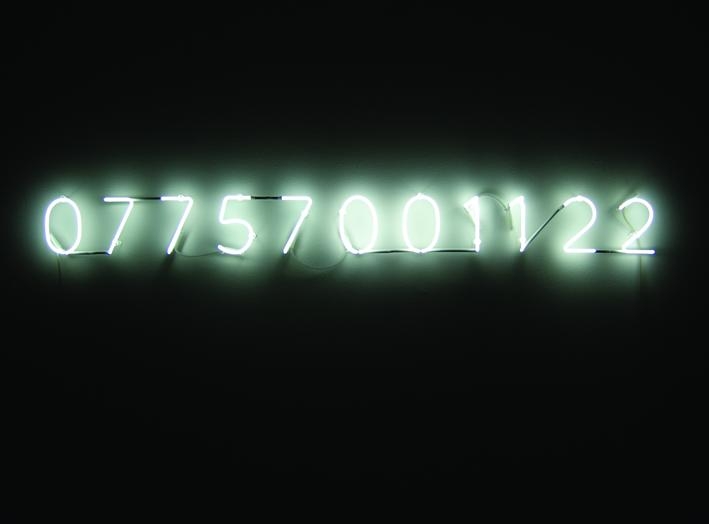 Katie Paterson. Vatnajökull (the sound of), 2007/8. Hydrophone, mobile phone, DE500, white neon, variable. Courtesy of the artist & PKM Gallery.
